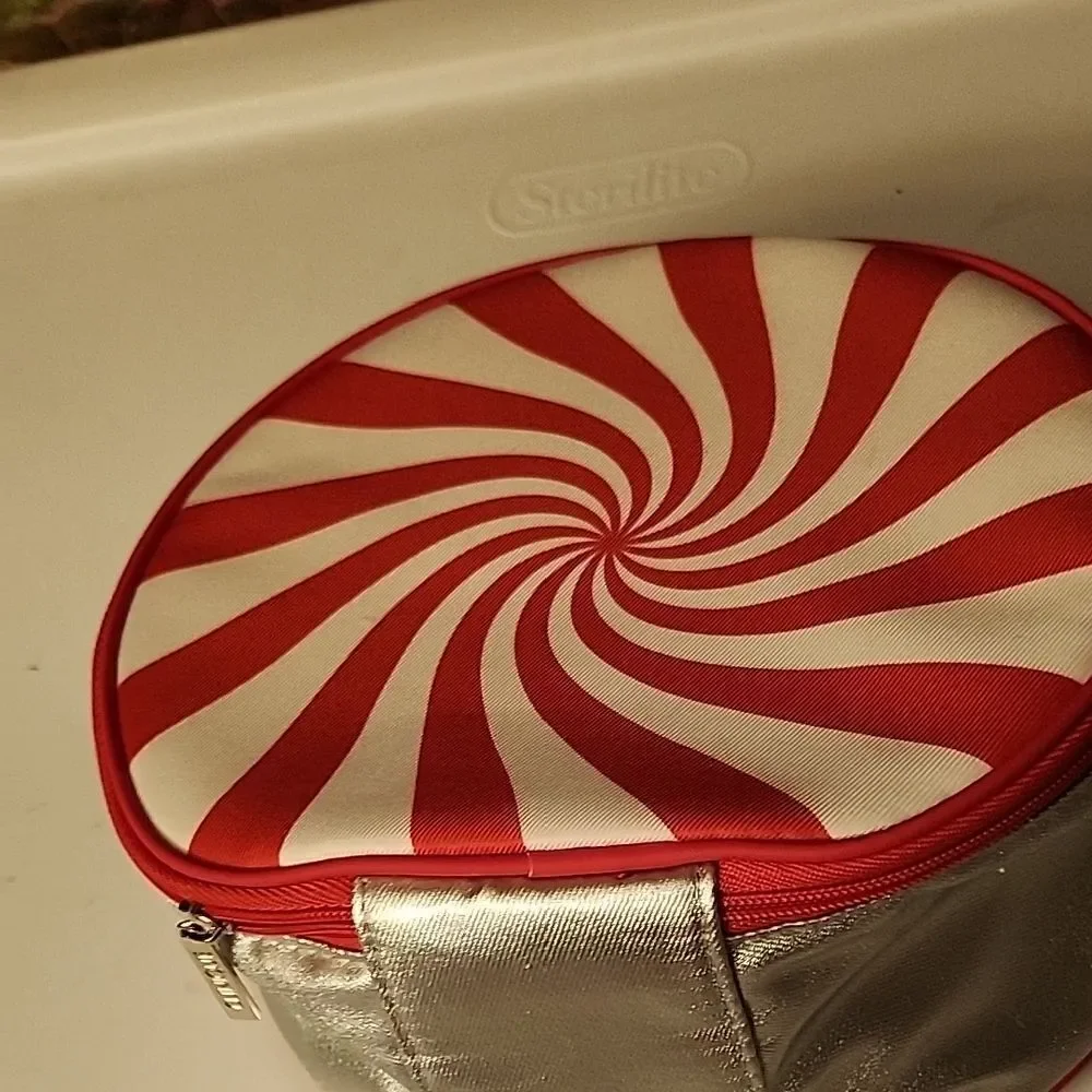 Red and White Swirl Cosmetic Bag